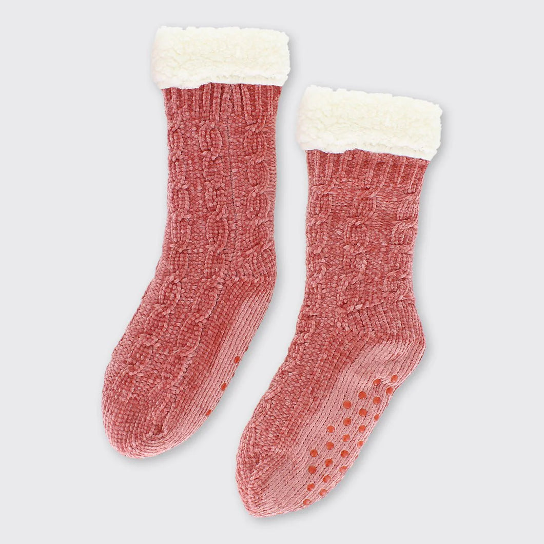 Millie Mae Chenille Slipper Socks Salmon Pink