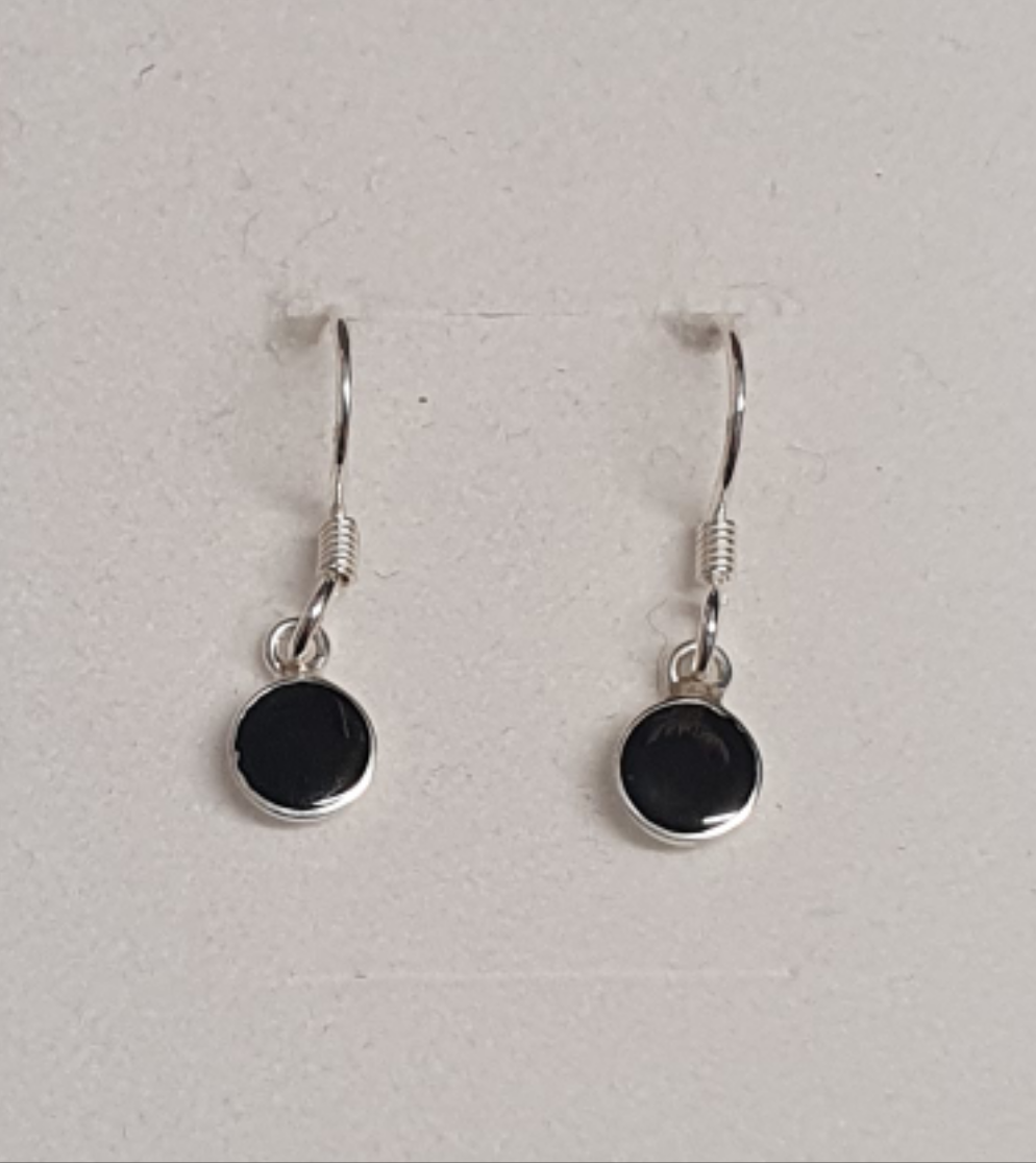 Sterling Silver Tiny Circle Earrings Black Onyx