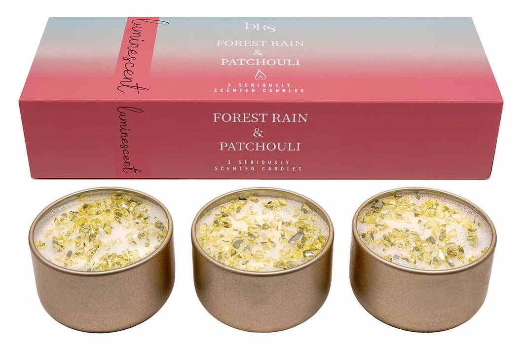 Luminescent Tea Light Trio Forest Rain & Patchouli