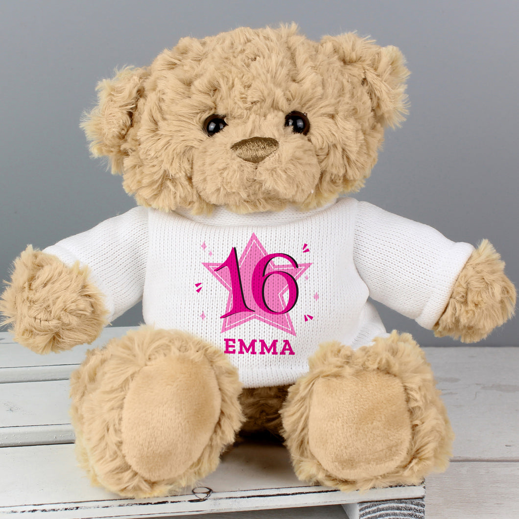 Personalised Age & Name Teddy Pink