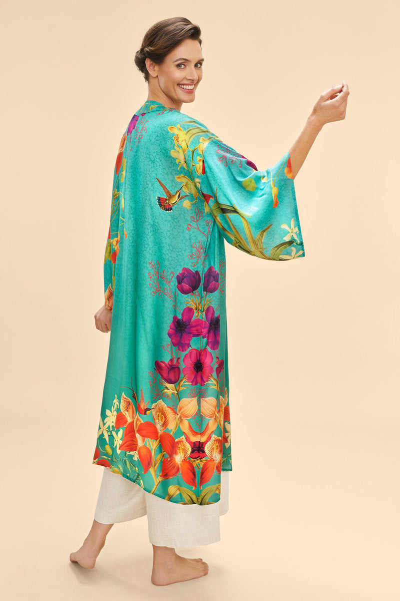 Powder Hummingbird Turquoise Kimono Gown