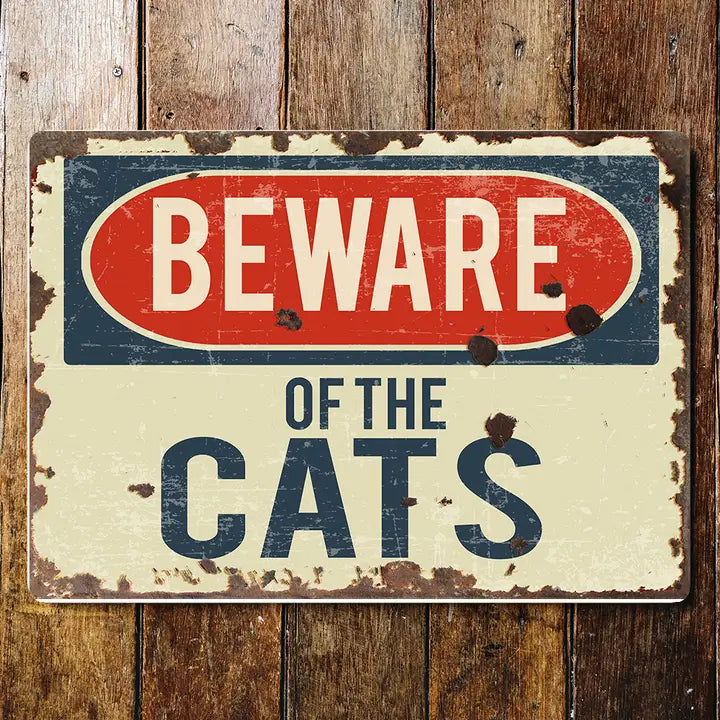 Vintage Small Sign Beware Of The Cats