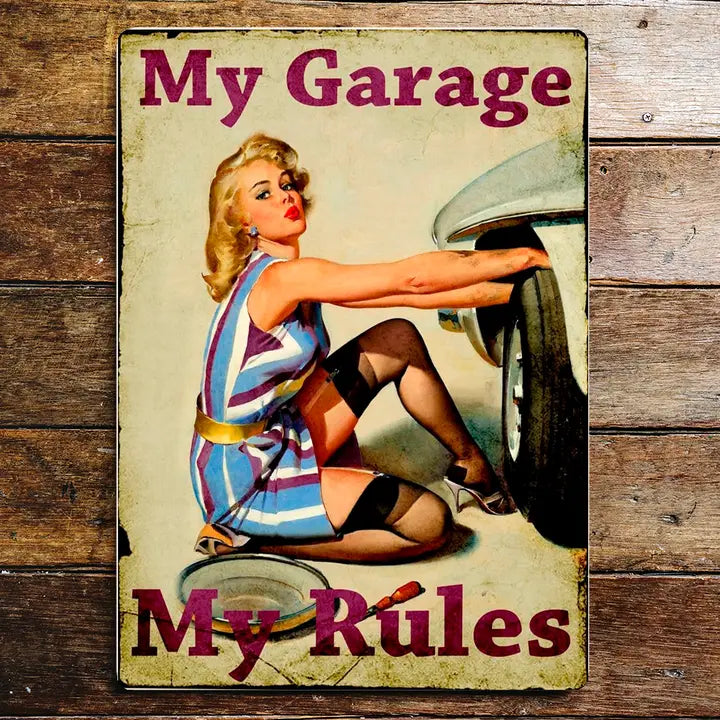 Vintage Small Sign My Garage My Rules