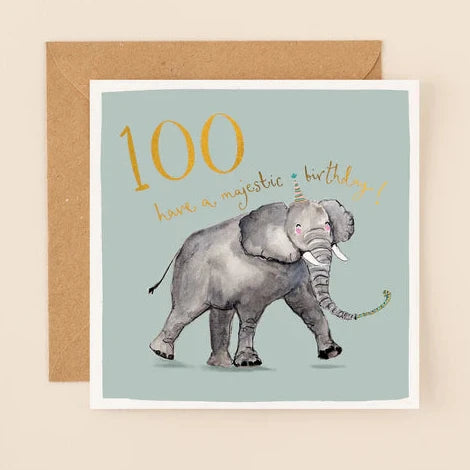 Watercolour 100th Birthday Elephant Card